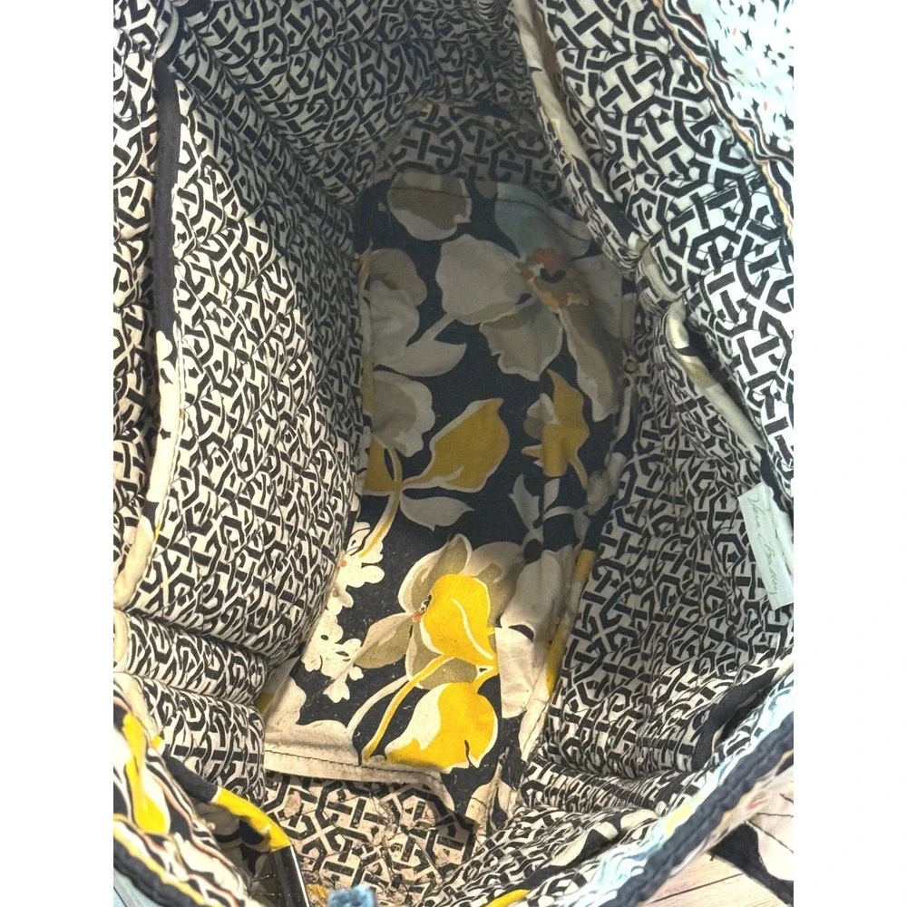 Vera Bradley Quilted‎ Tote Bag Floral Print Yellow White Black Shoulder Bag